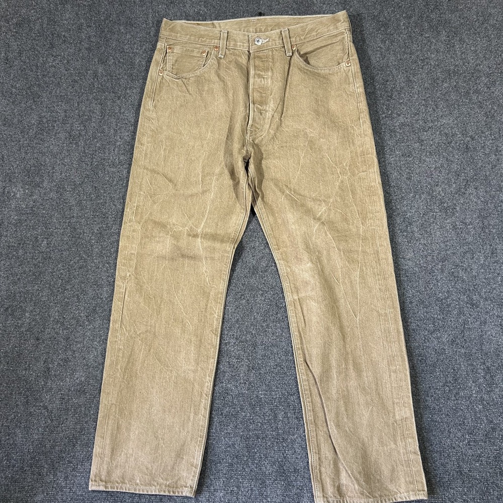 Levis 501 Original Fit Jeans Mens 36x32 Tan Khaki Button Fly Denim Pants #4102 - Picture 3 of 8